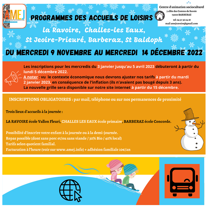 PROGRAMME des ACCUEILS DE LOISIRS en novembre et décembre 2022